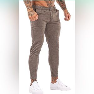 GINGTTO Mens Chinos Slim Fit Stretch Flat-Front Skinny Dress Pants Grey Plaid